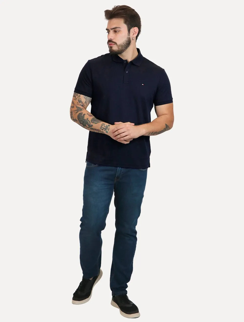 Polo Tommy Hilfiger Masculina Malha Liquid Cotton Essential Azul Marinho