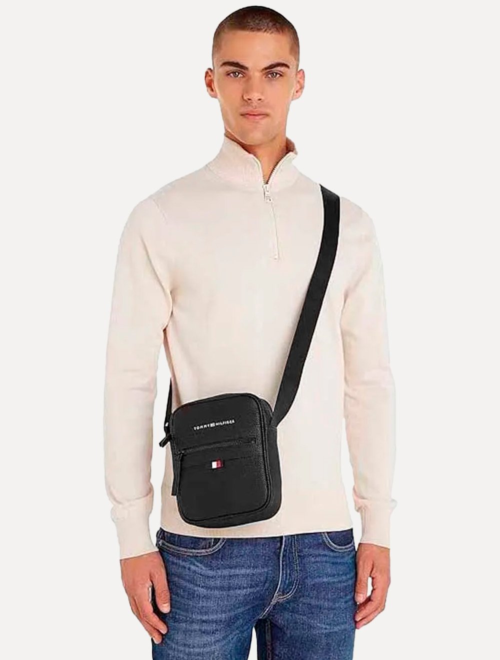 Bolsa Bag Tommy Hilfiger Masculina Essential Pu Mini Reporter Preta