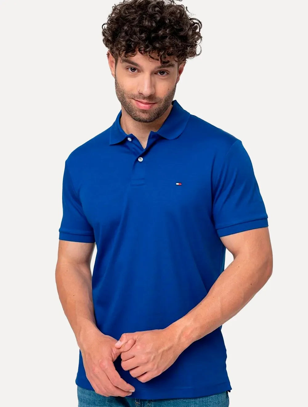 Polo Tommy Hilfiger Masculina Malha Liquid Cotton Seasonal Azul Royal