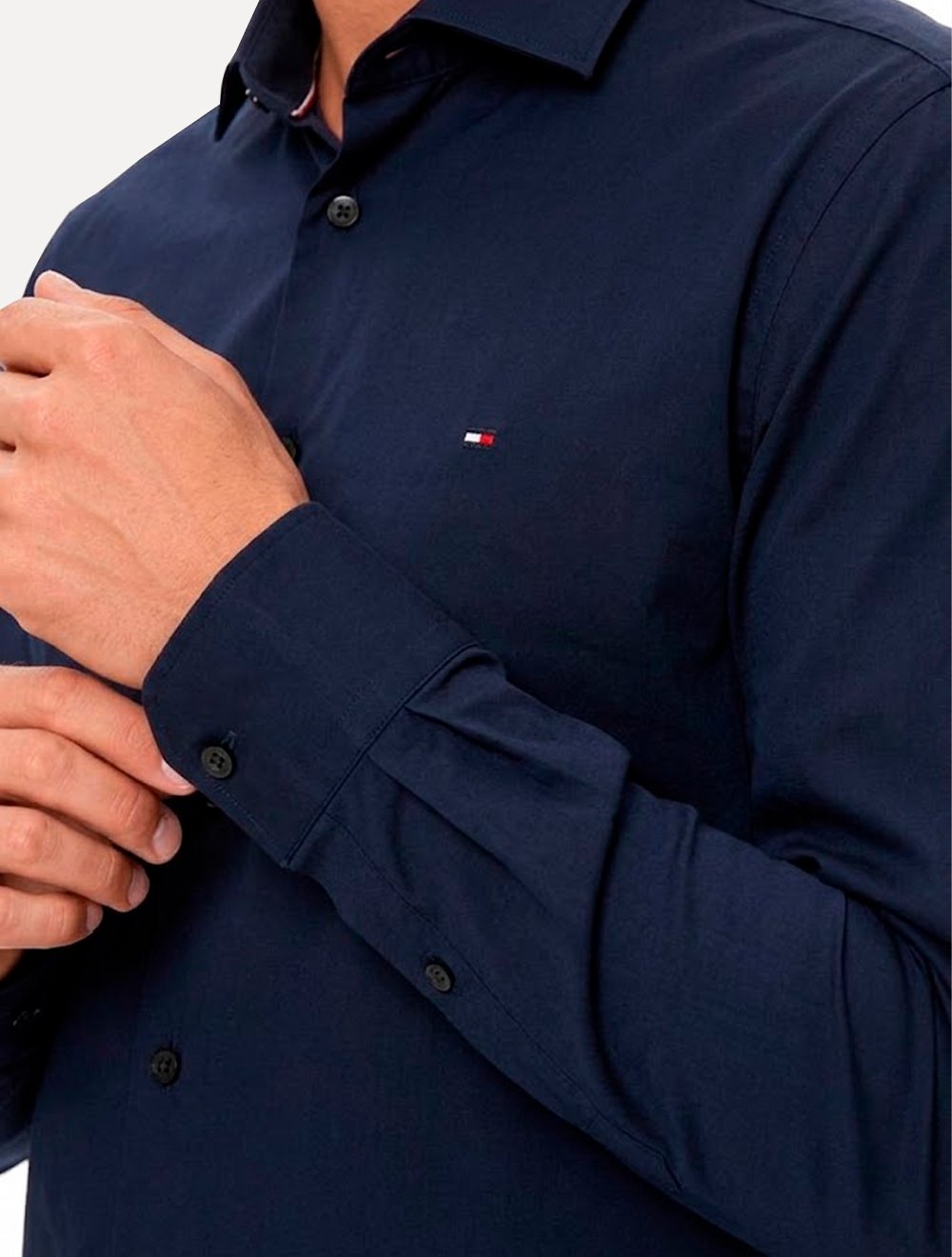 Camisa Tommy Hilfiger Masculina Slim Solid Contrast Azul Marinho