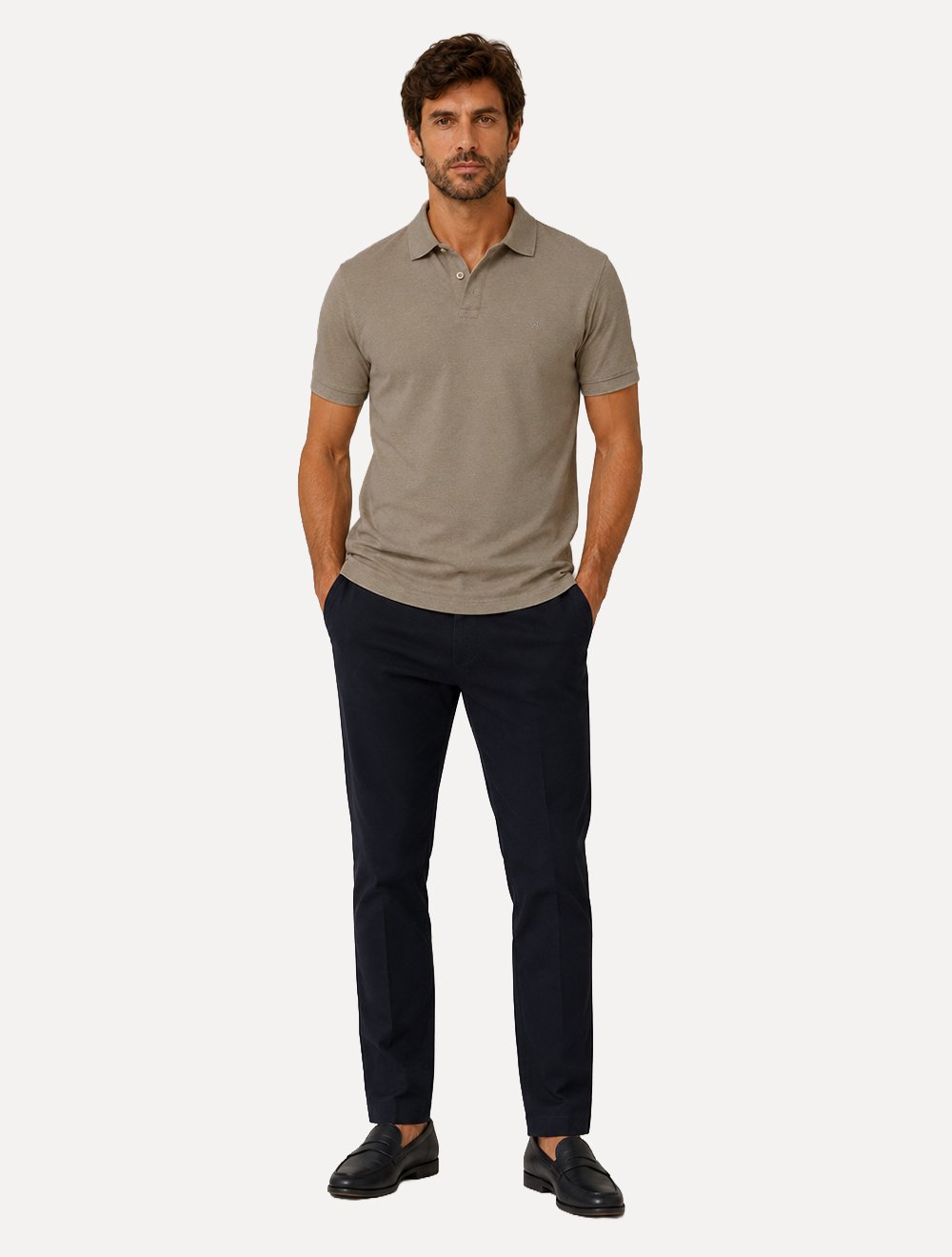 Polo Aramis Masculina Piquet Basic Mono Cáqui Escuro Mescla