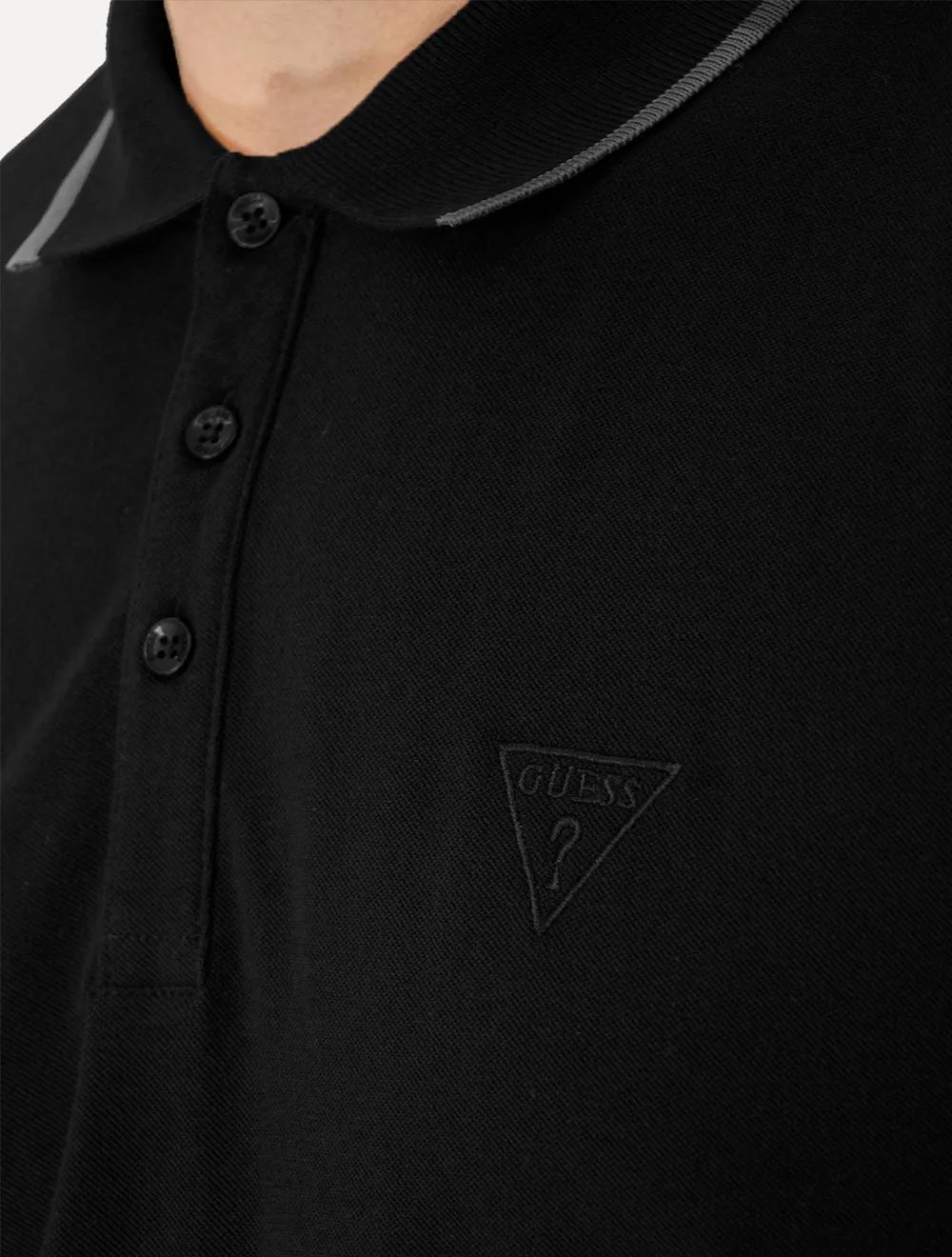 Polo Guess Masculina Piquet Dark Friso Bordado Preta