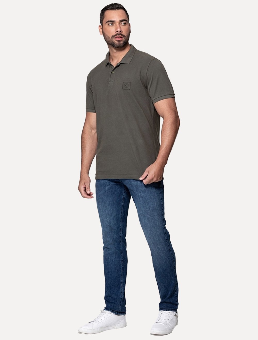 Polo Guess Masculina Piquet Small Patch Verde Militar