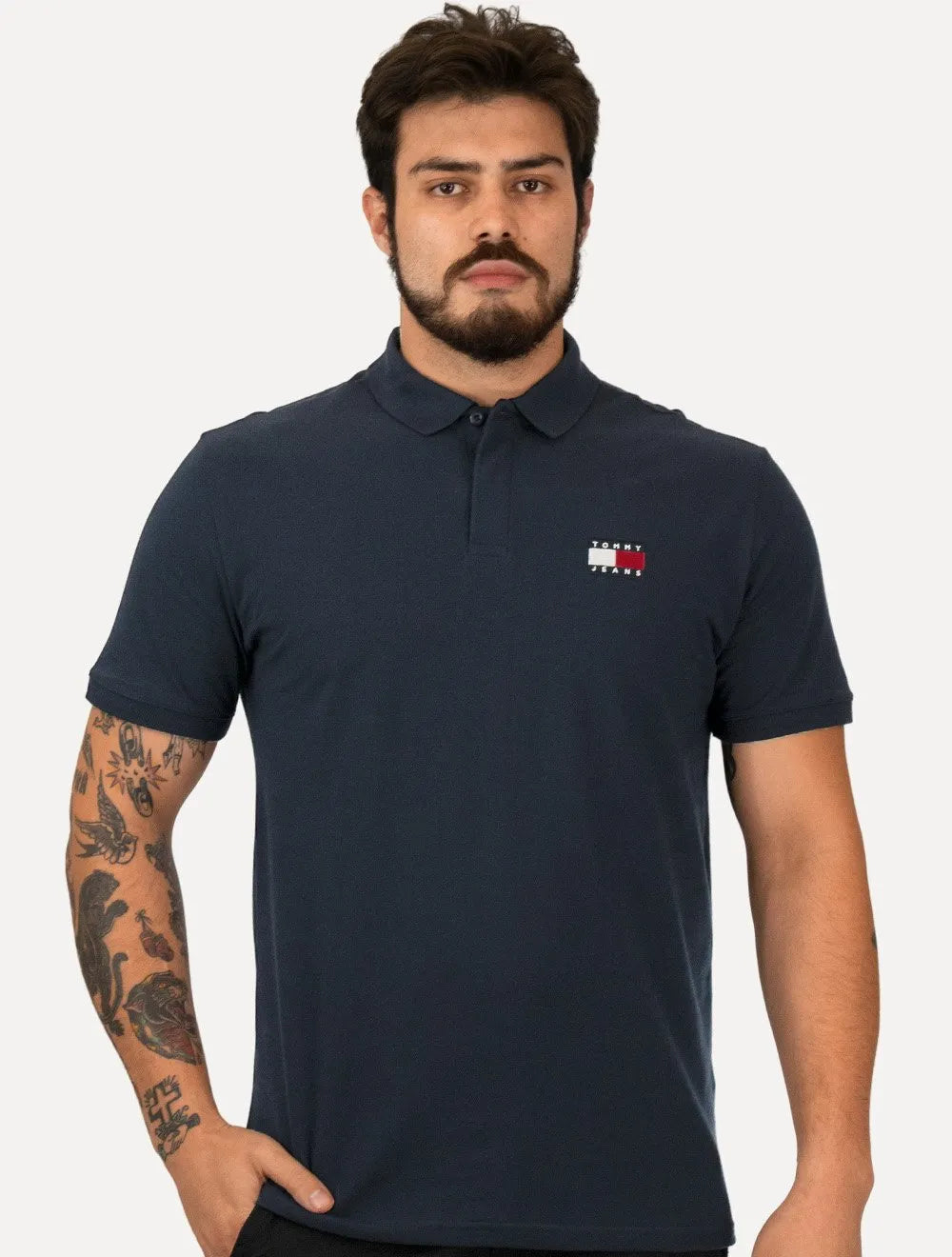 Polo Tommy Jeans Regular Classic Flag Badge Azul Escuro
