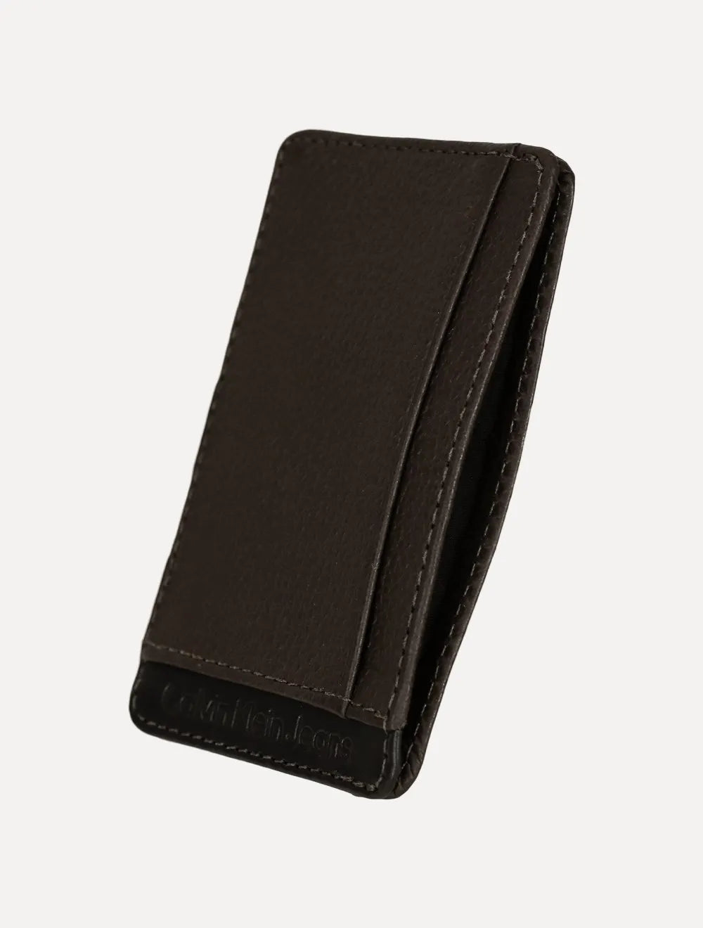 Carteira Calvin Klein Jeans Porta Cartão Couro Floater Vertical Logo Marrom Café