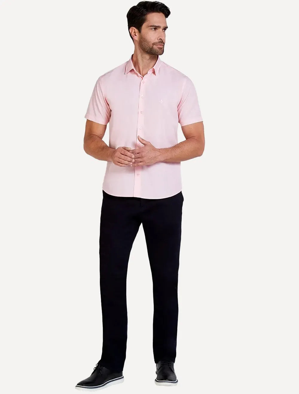 Camisa Dudalina Masculina Manga Curta Slim Wrinkle Free Rosa Claro