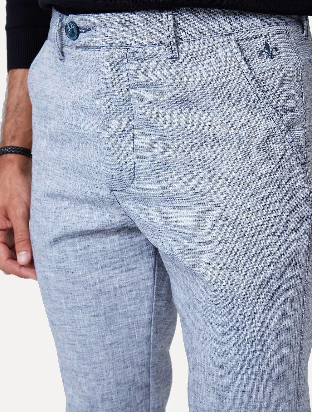 Calça Dudalina Masculina Chino Slim Maquinetada Azul Mescla