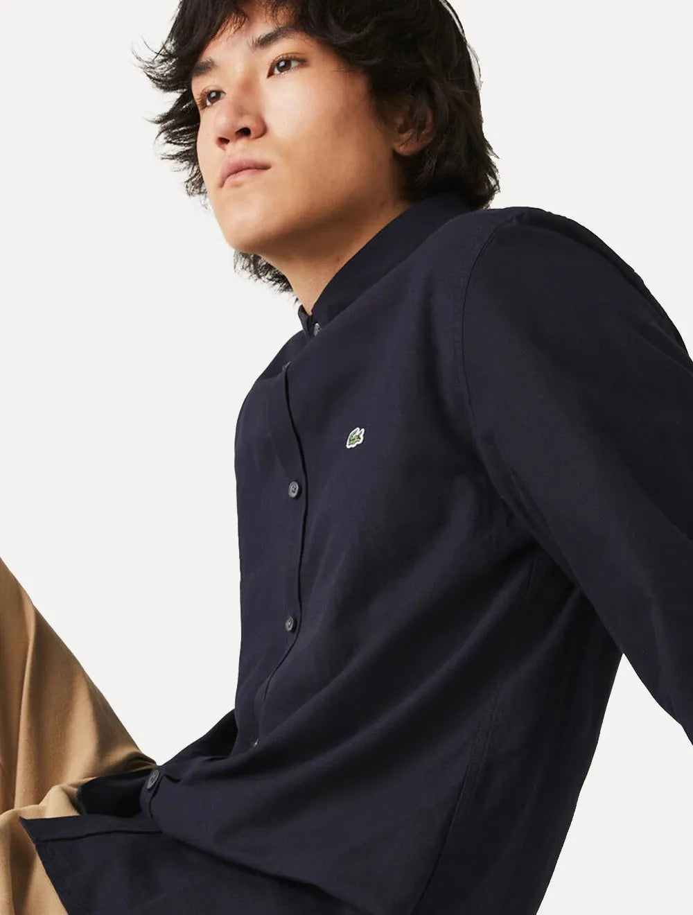 Camisa Lacoste Masculina Regular Pinpoint Cotton Oxford Azul Marinho