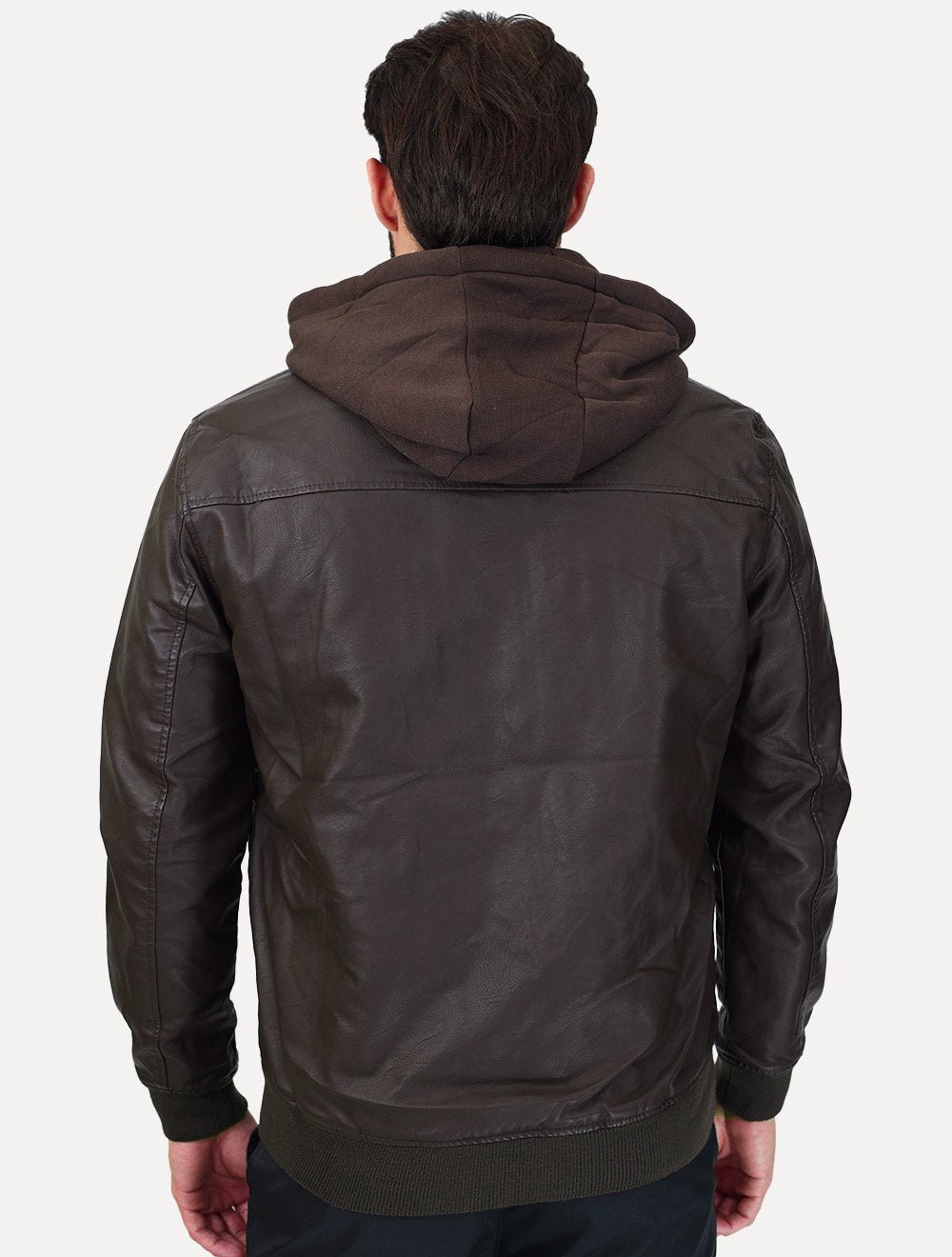 Jaqueta Dixen PU Bomber Capuz Zíper Frontal Marron