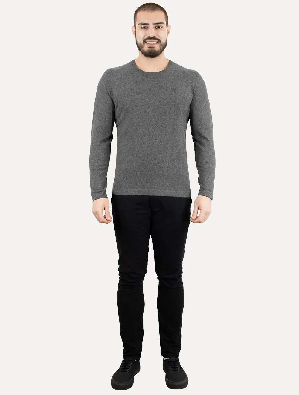Suéter Calvin Klein Jeans Masculino Tricot Gola Careca com Logo Chumbo