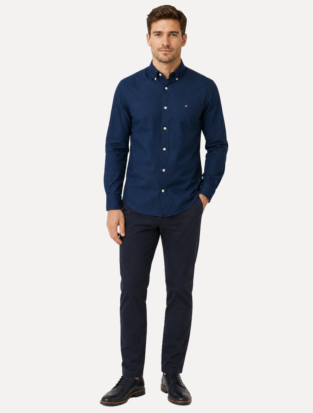 Camisa Tommy Hilfiger Masculina Slim Flex Pop Small Dobby Azul Marinho