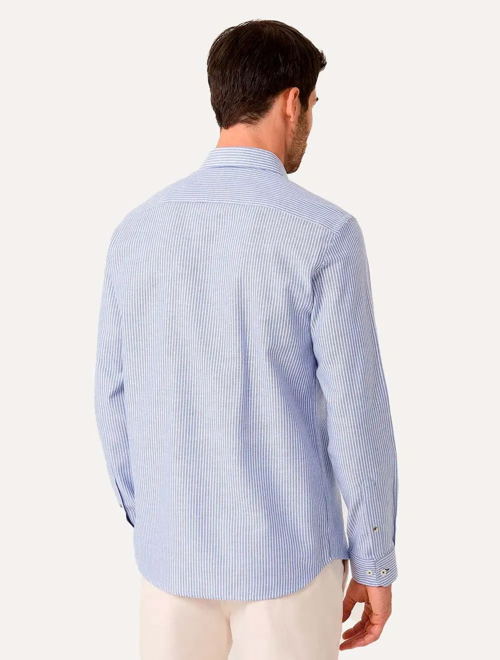Camisa Dudalina Masculina Slim Superfine Cotton Listrada Azul Médio Mescla