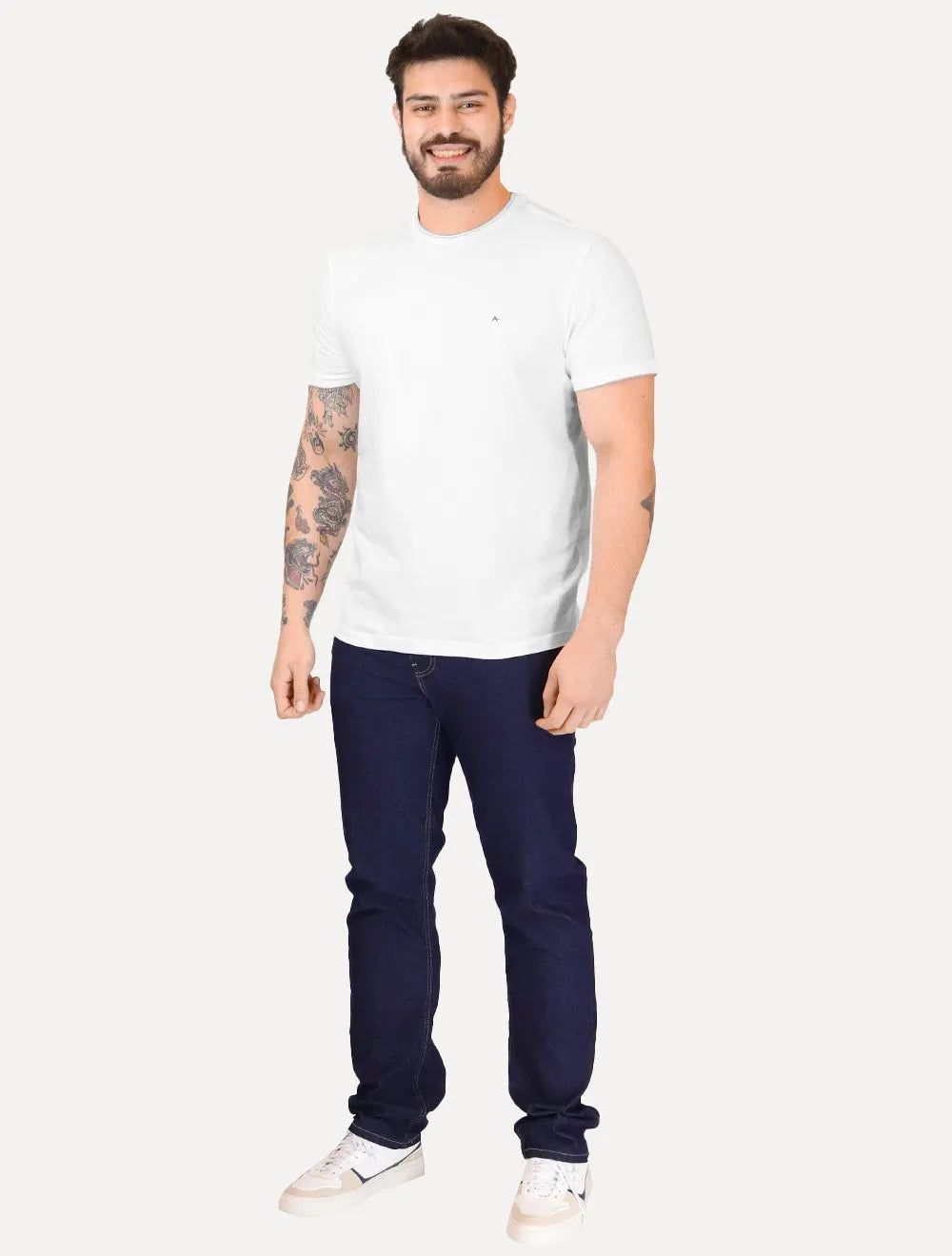 Camiseta Aramis Masculina Grey Friso Gola Branca