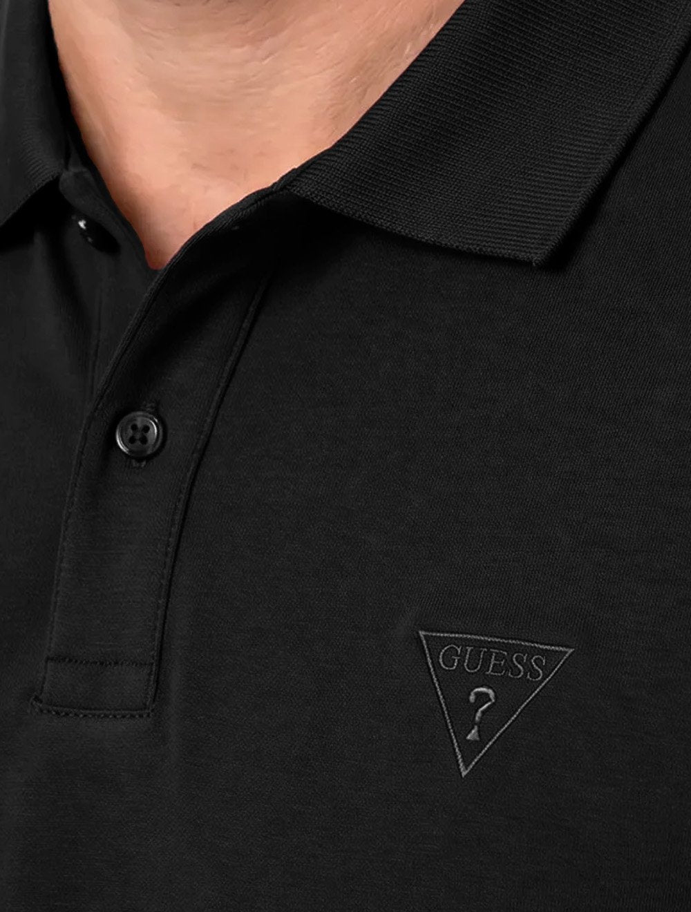 Polo Guess Masculina Piquet Chest Embroidery Logo Preta