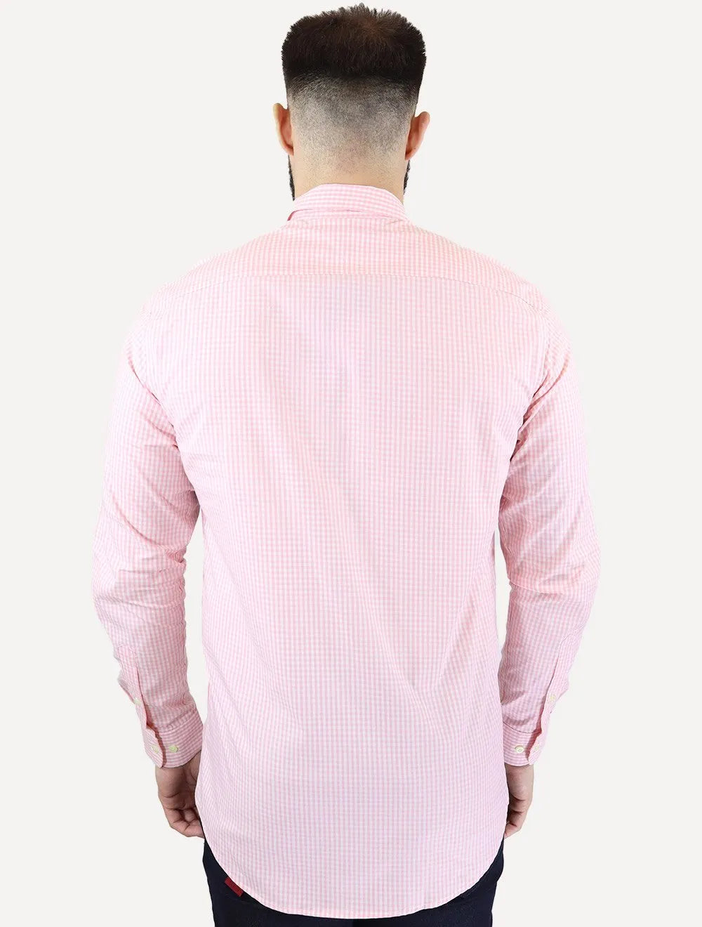 Camisa Tommy Hilfiger Masculina Xadrez Gingham Branca/Rosa Médio