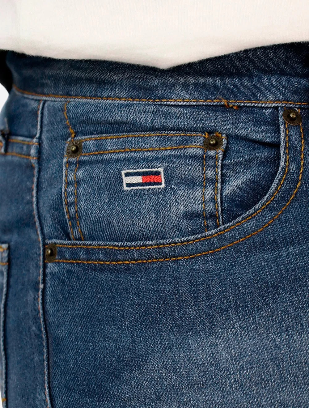 Calça Tommy Jeans Masculina Slim Scanton Flag Pocket Azul Médio