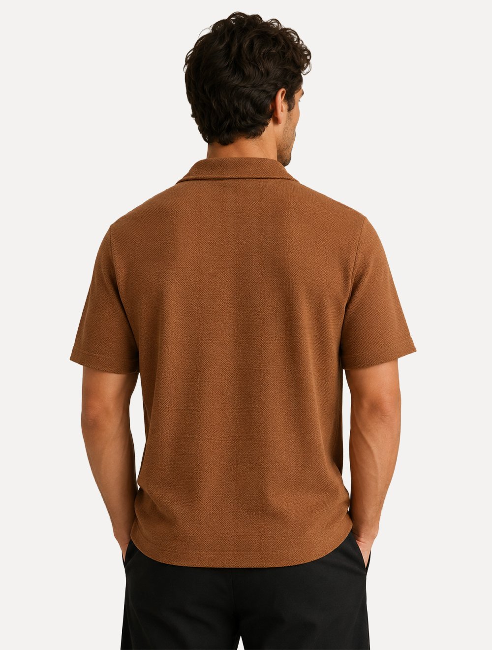 Camisa Aramis Masculina Manga Curta Piquet Bowling Tricot Marrom Terra