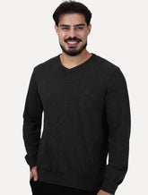 Suéter Dudalina Masculino Basico Tricot V-Neck Cotton Cinza Mescla Escuro