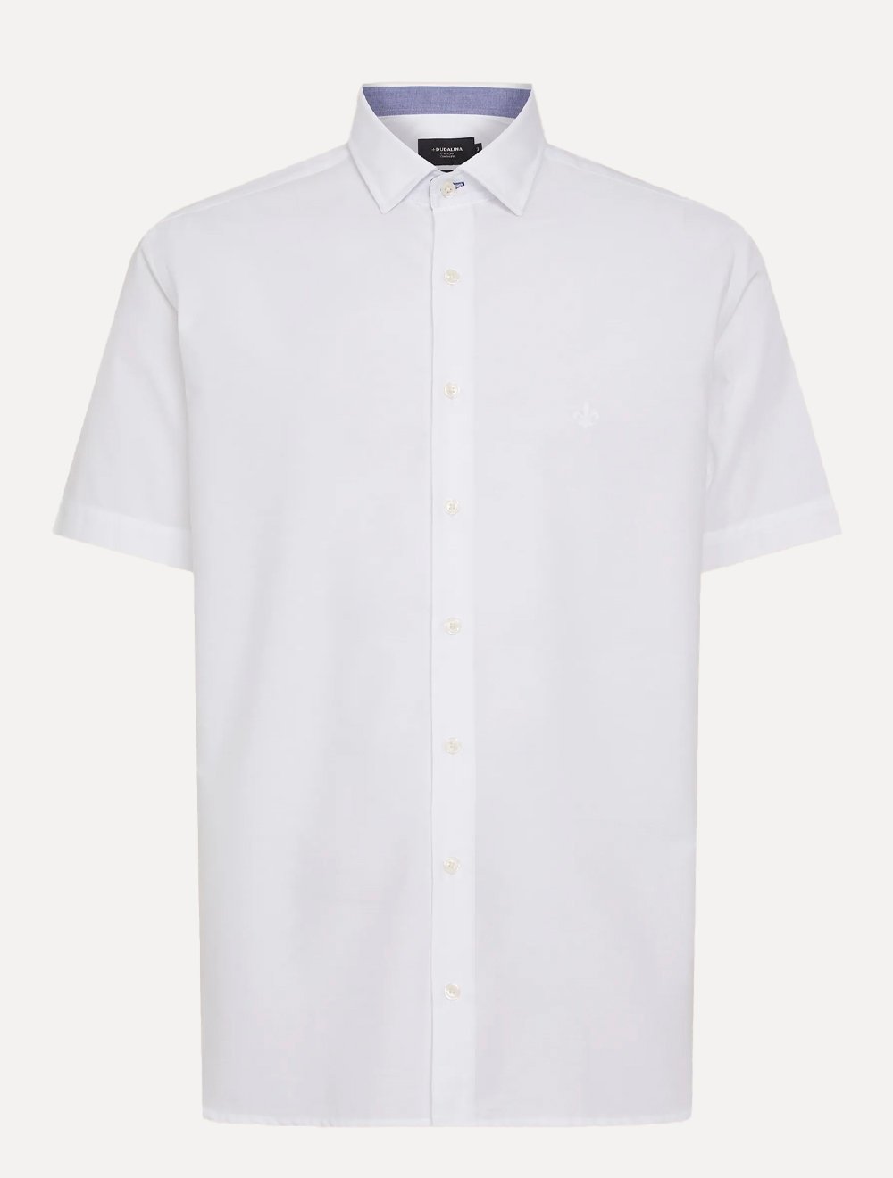 Camisa Dudalina Masculina Manga Curta Comfort Superfine Cotton Mono Logo Lisa Branca