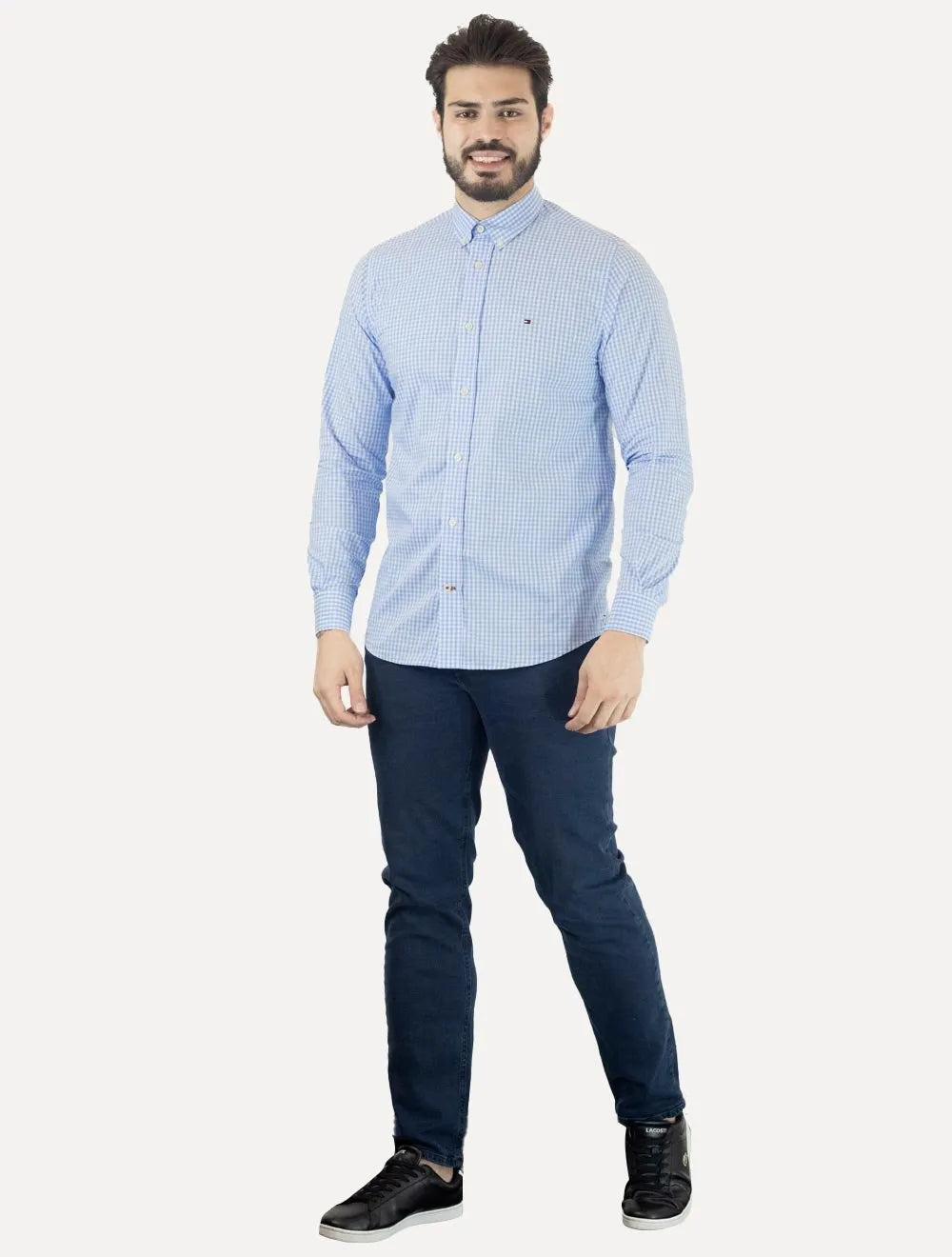 Camisa Tommy Hilfiger Masculina Xadrez Gingham Branca/Azul
