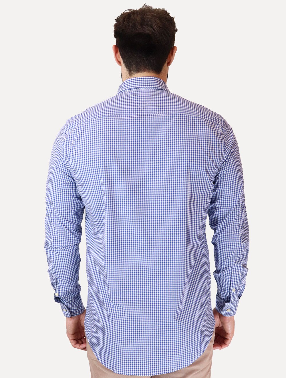 Camisa Tommy Hilfiger Masculina Xadrez Gingham Branca/Azul Médio