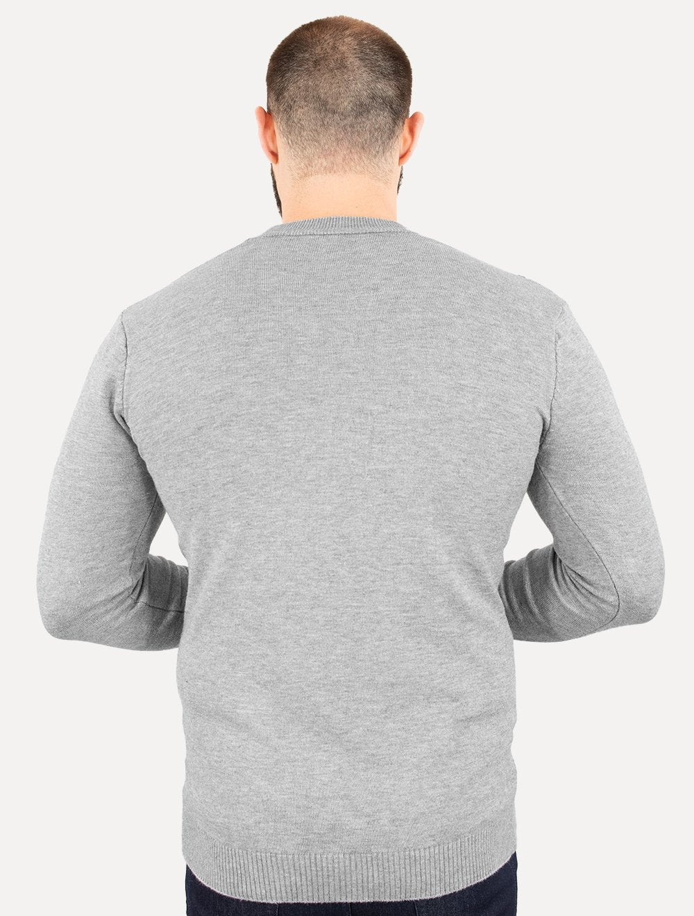 Suéter Masculino Crewneck Tricot Liso Cinza Mescla