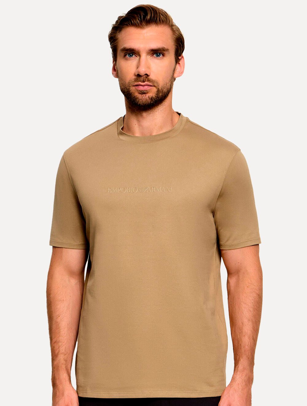 Camiseta Emporio Armani Masculina Slim Fit Pima Rubber Logo Cáqui