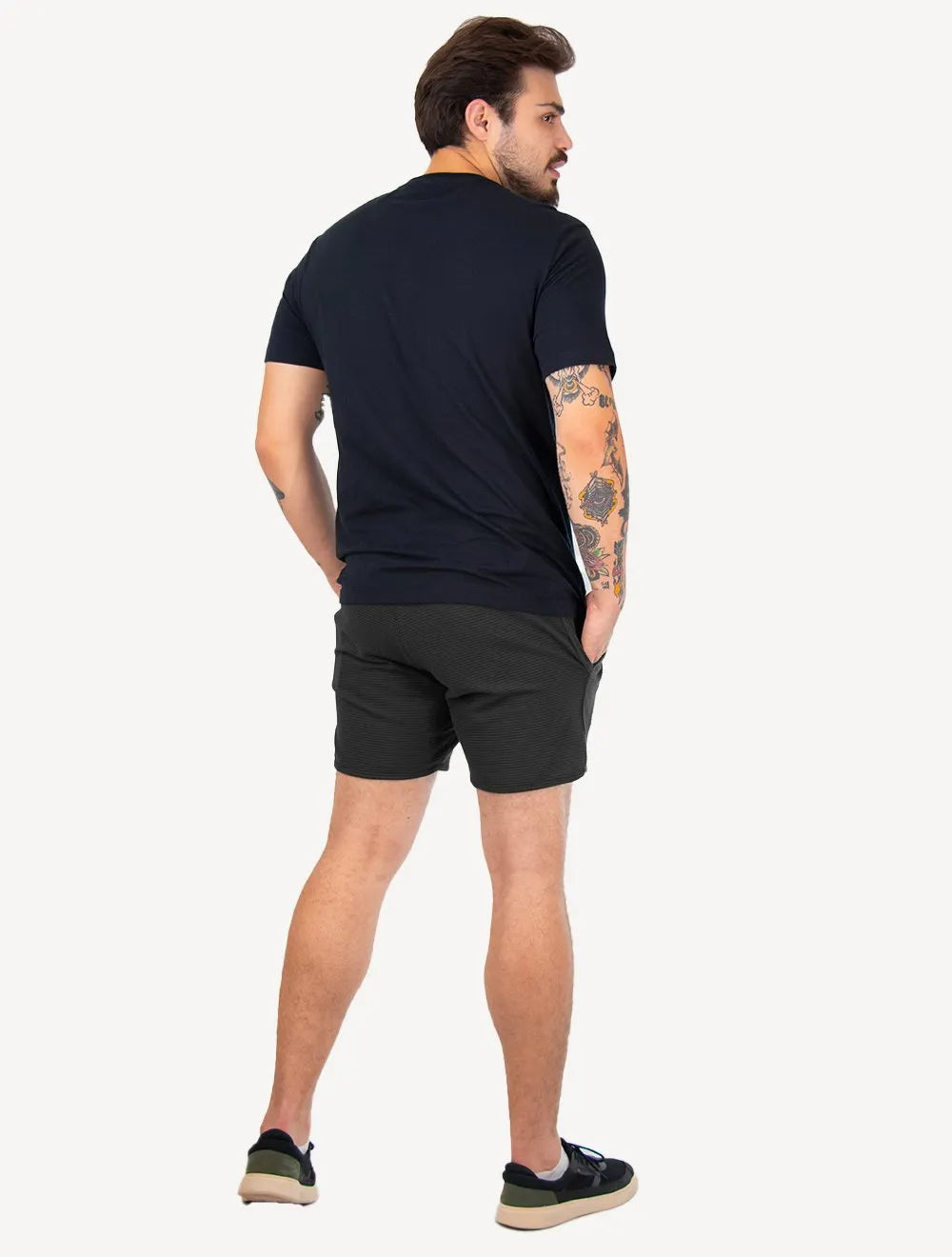 Bermuda Reserva Masculina Moletom Malha Textura Waffle Preta