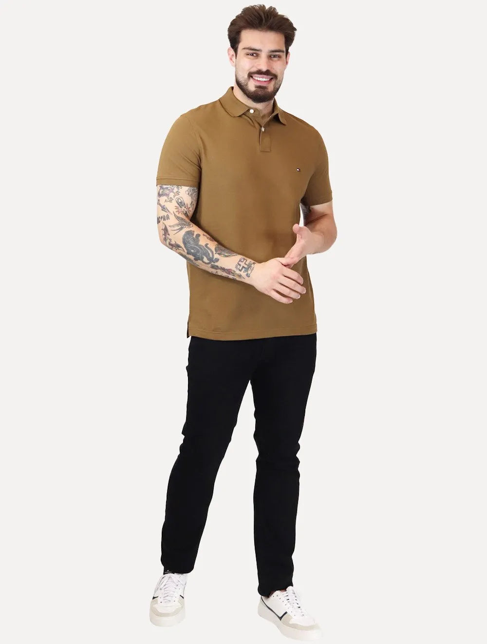 Polo Tommy Hilfiger Masculina Regular Piquet 1985 Marrom Médio
