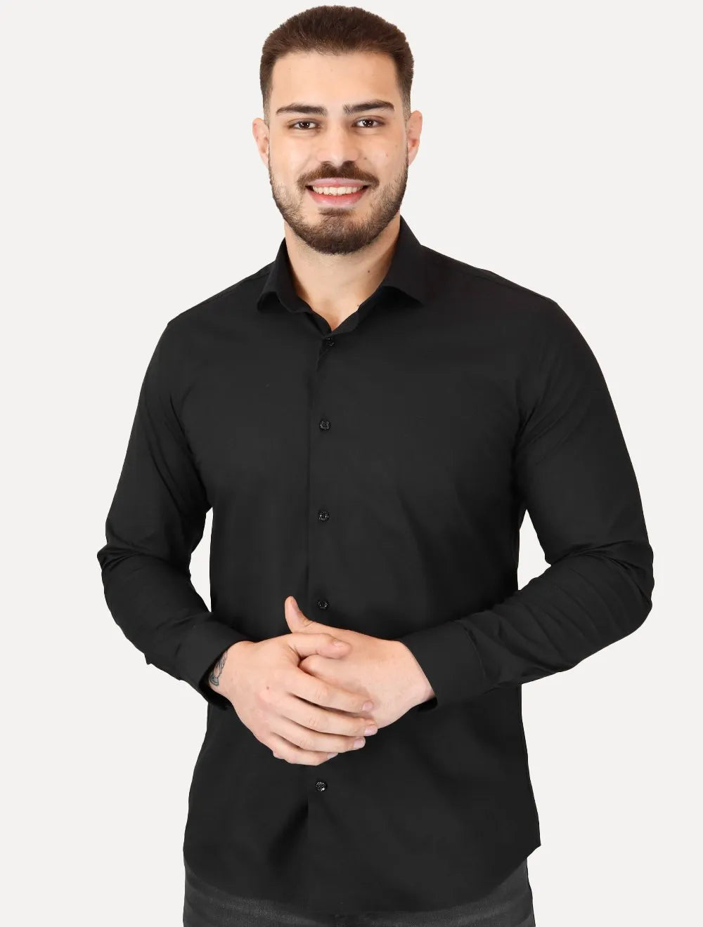 Camisa Aramis Masculina Slim Tricoline Liso Stretch Preta