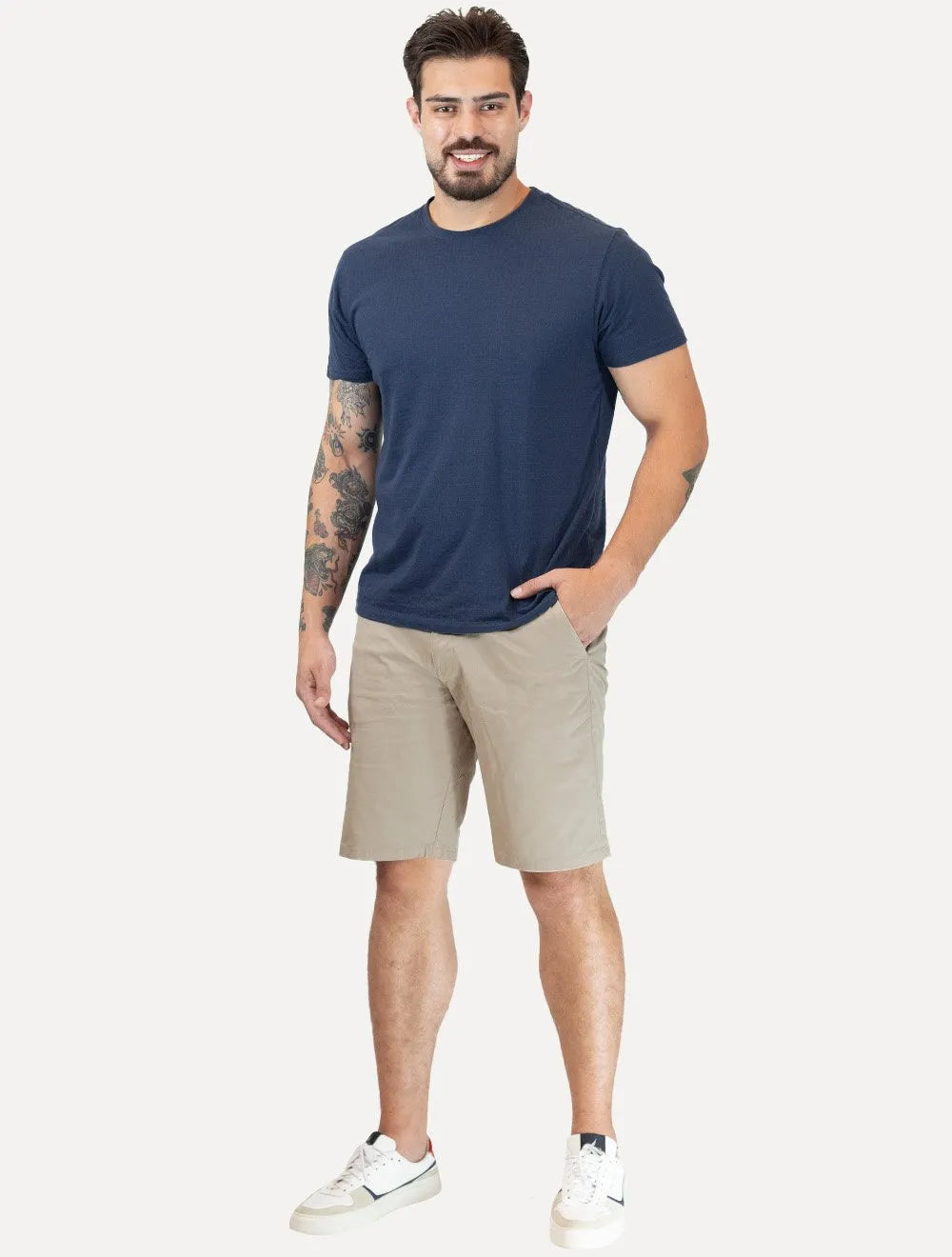 Bermuda King & Joe Masculina Slim Sarja Cáqui Claro