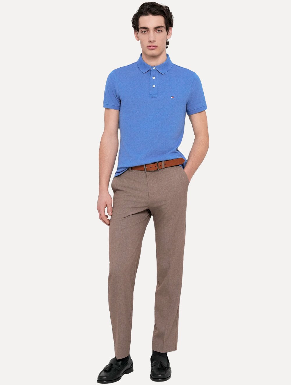 Polo Tommy Hilfiger Masculina Slim Piquet 1985 Azul