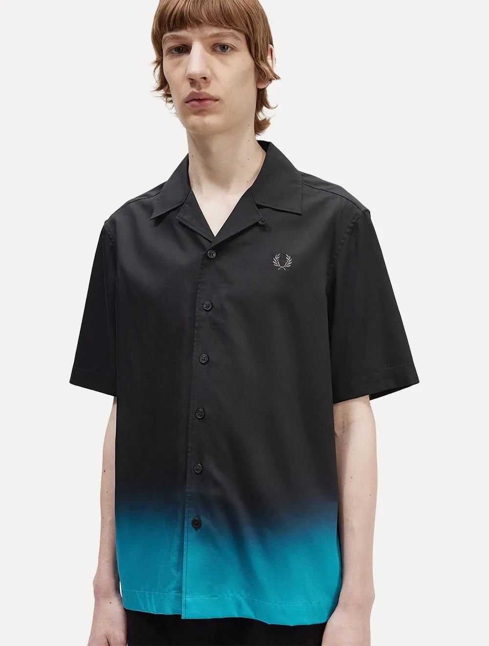 Camisa Fred Perry Masculina Manga Curta Ombre Revere Collar Preta
