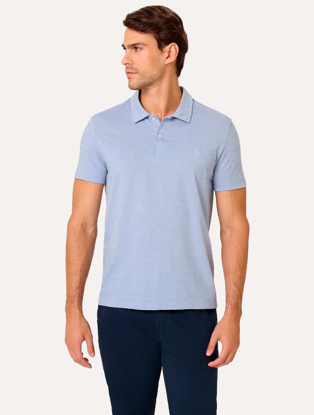 Polo Dudalina Masculina Malha Cotton Linho Azul Escuro