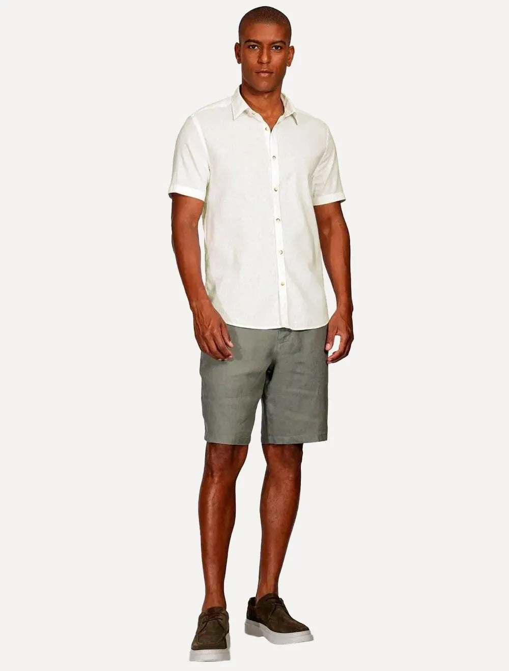 Camisa Aramis Masculina Manga Curta Linho Algodão Branca