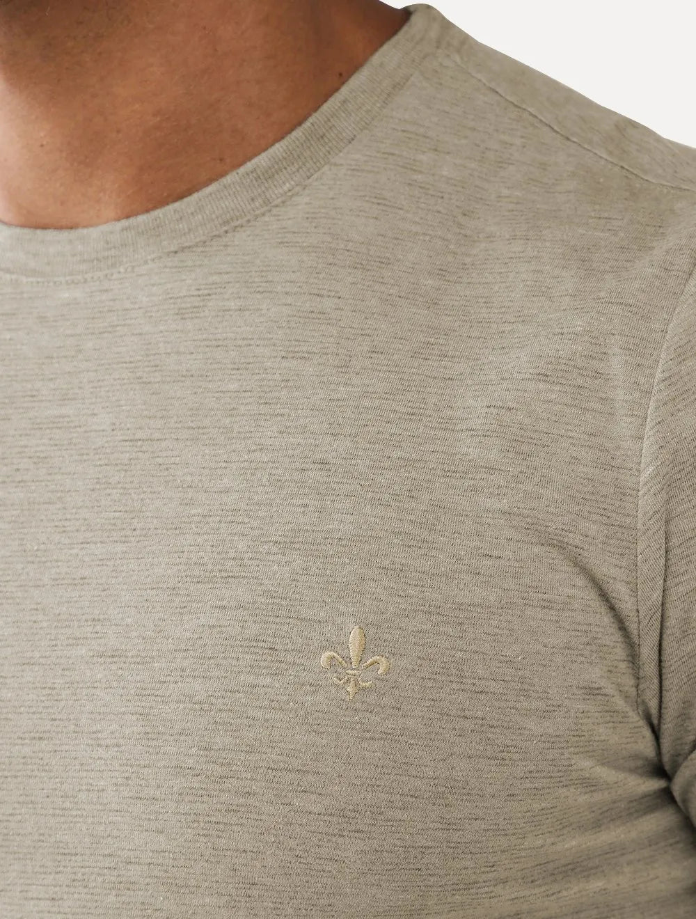Camiseta Dudalina Masculina Crewneck Listrada Cáqui Médio
