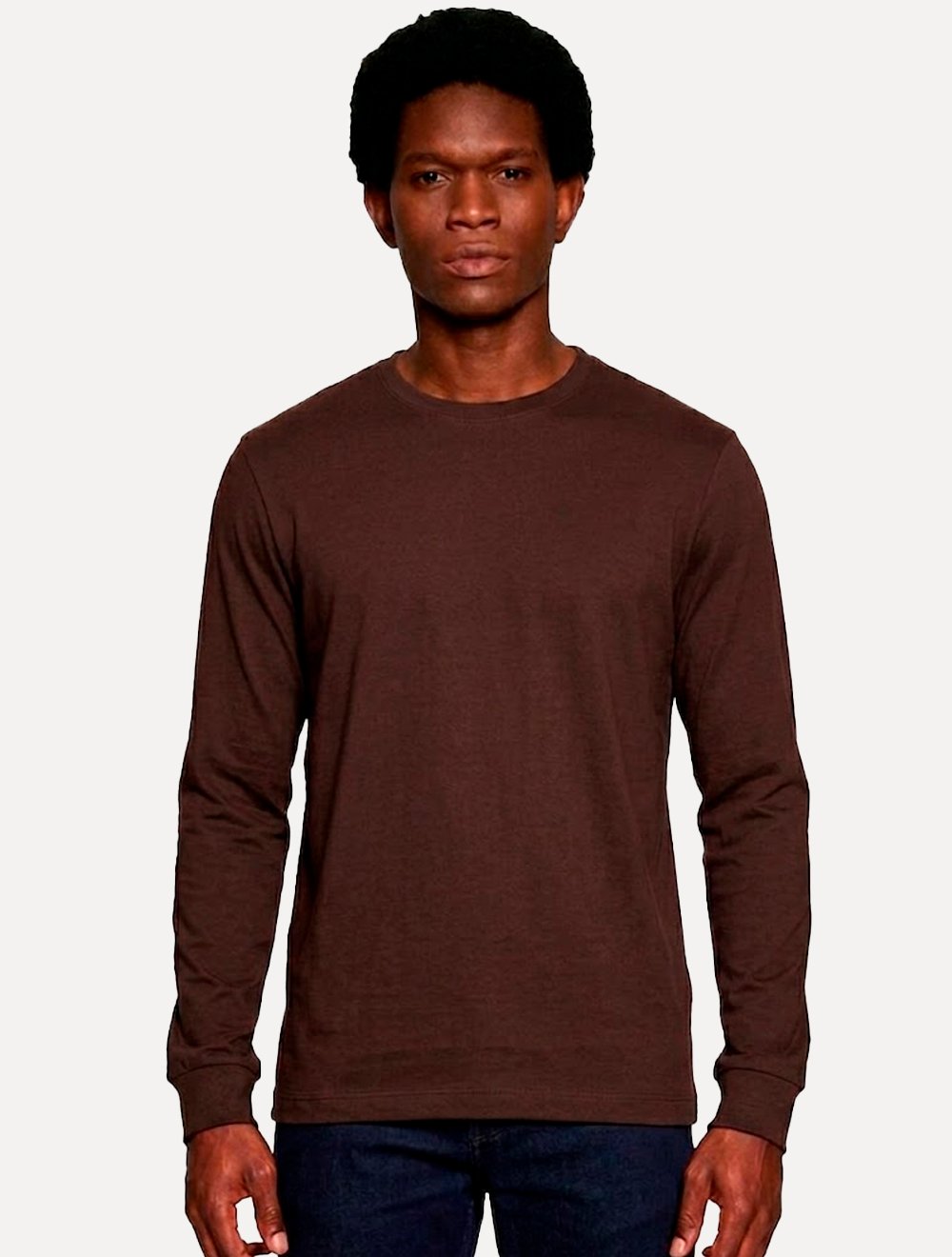 Camiseta Aramis Masculina Basic Lisa Manga Longa Mono Logo Marrom Café