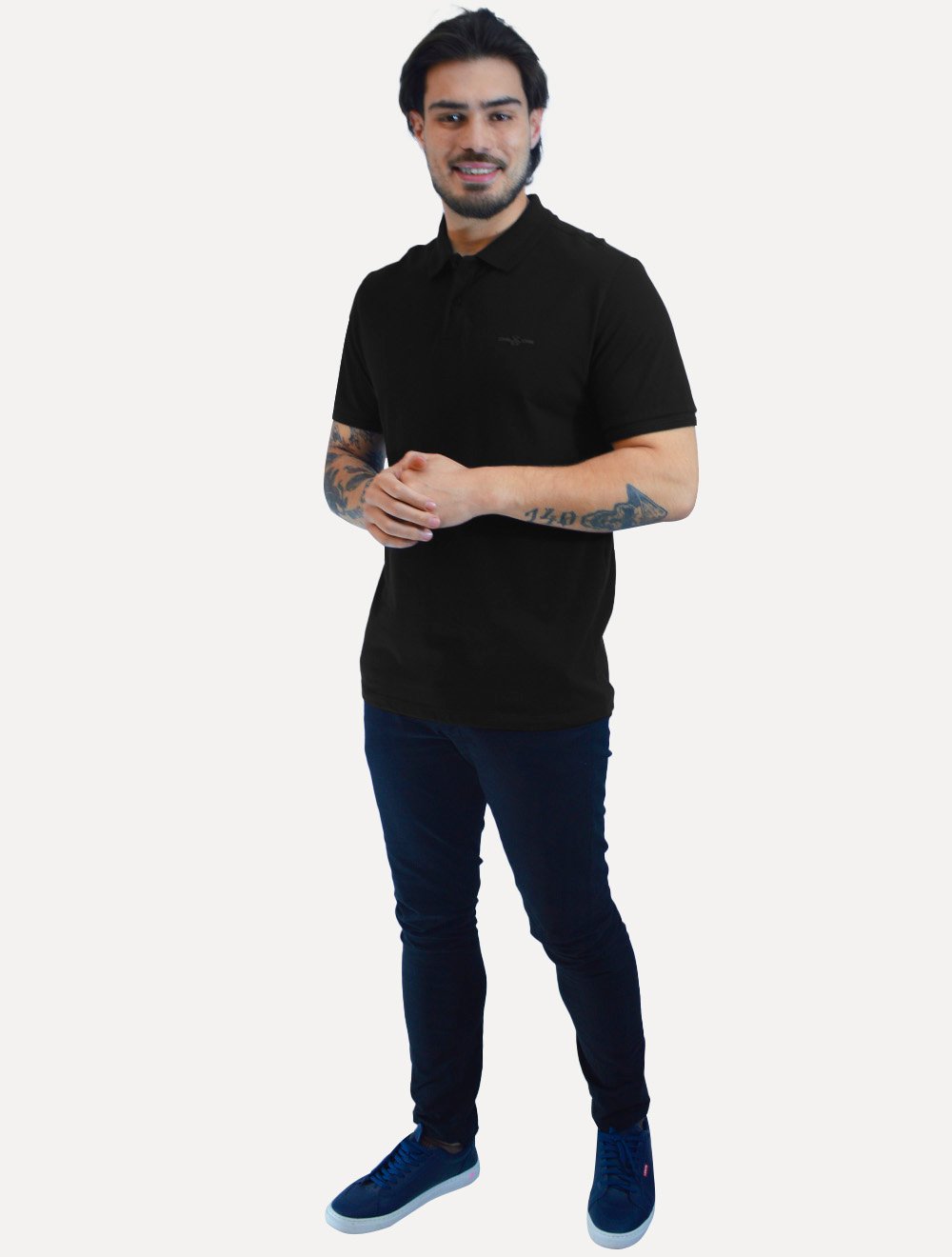 Polo John John Masculina Slim Fit HIgh Mono Preta