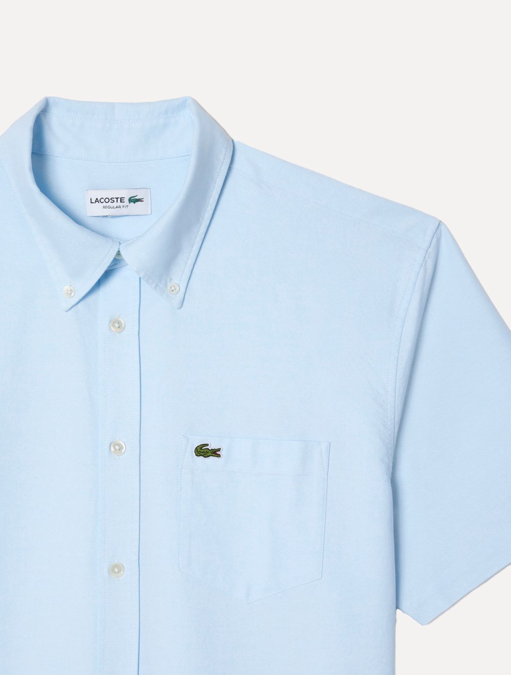 Camisa Lacoste Masculina Manga Curta Regular Oxford Pocket Azul Claro
