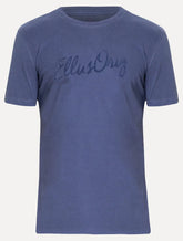 Camiseta Ellus Masculina Cotton Washed Origin. Script Azul Escuro