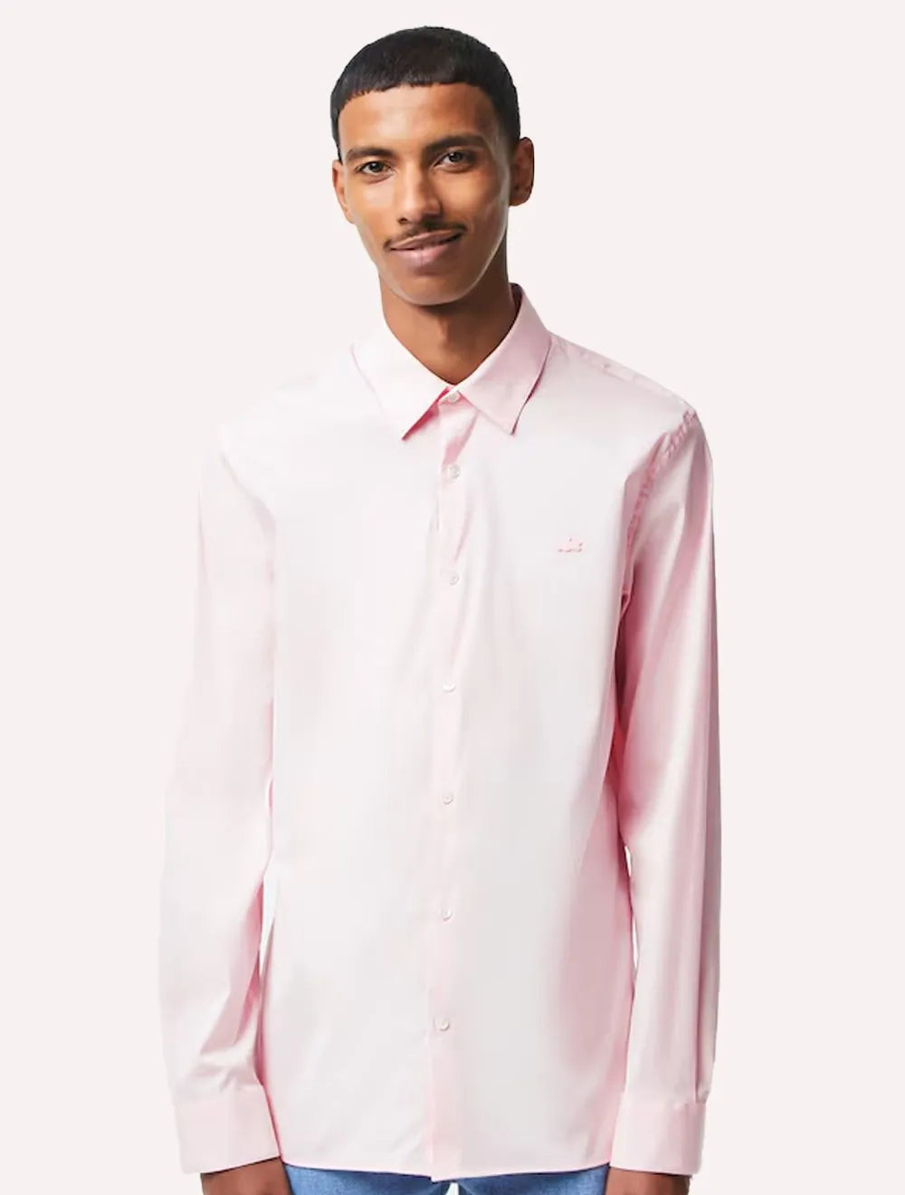 Camisa Lacoste Masculina Slim Fit Popeline Stretch Mono Rosa Claro