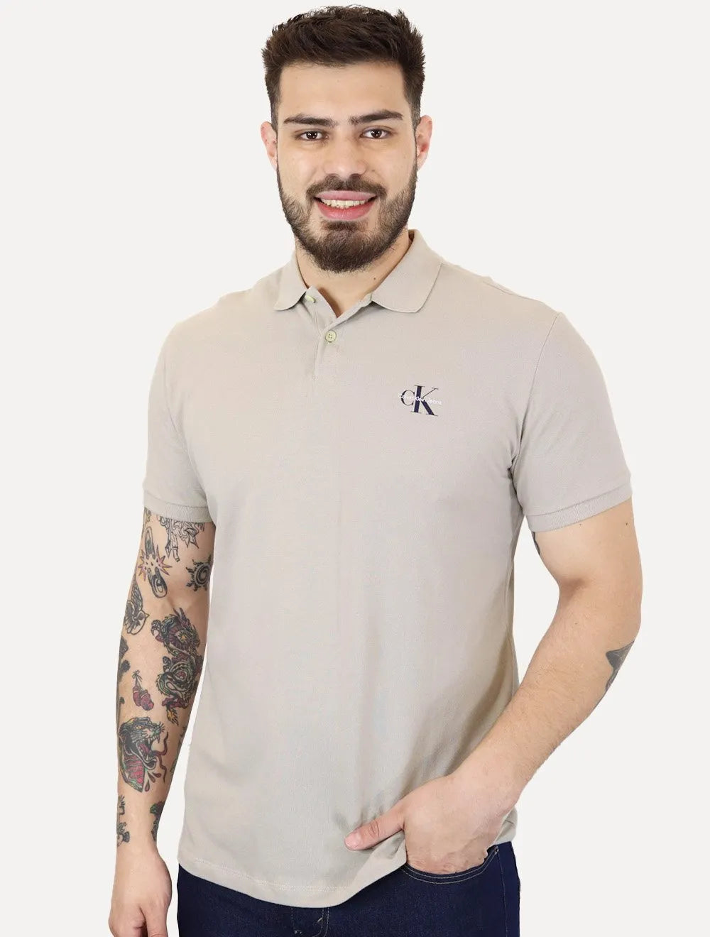 Polo Calvin Klein Jeans Masculina Piquet Regular Fit Re Issue Cáqui Claro