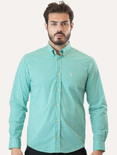 Camisa Ralph Lauren Masculina Slim Fit Stretch Poplin Verde Turquesa