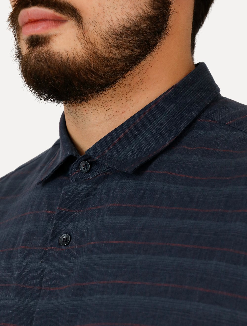 Camisa Dudalina Masculina Comfort Linen Blend Azul Marinho
