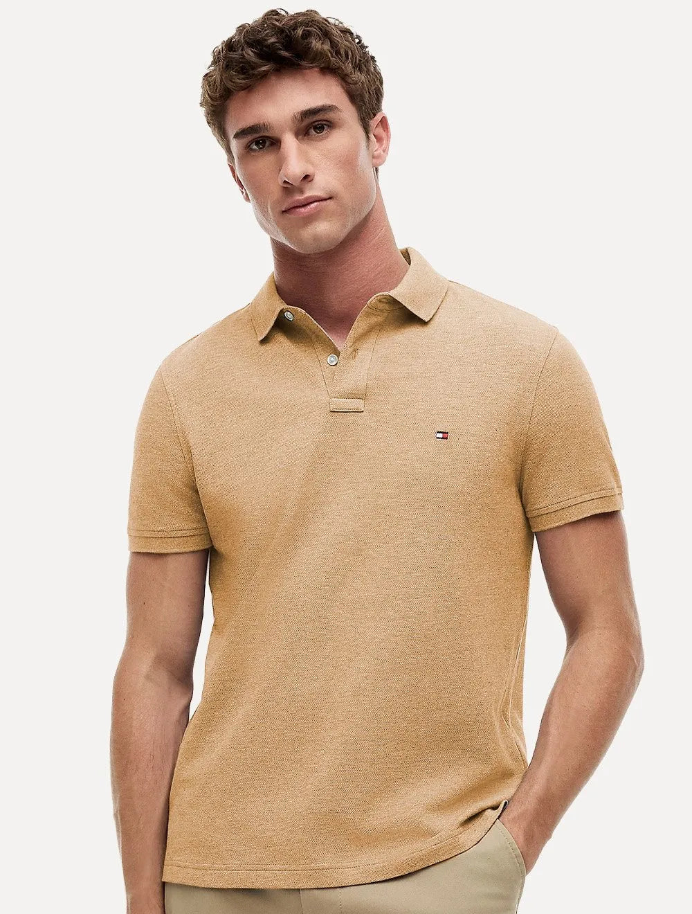 Polo Tommy Hilfiger Masculina Regular Piquet 1985 Marrom Médio Mescla