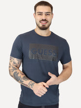 Camiseta Guess Masculina Los Angeles Logo Block Azul Marinho