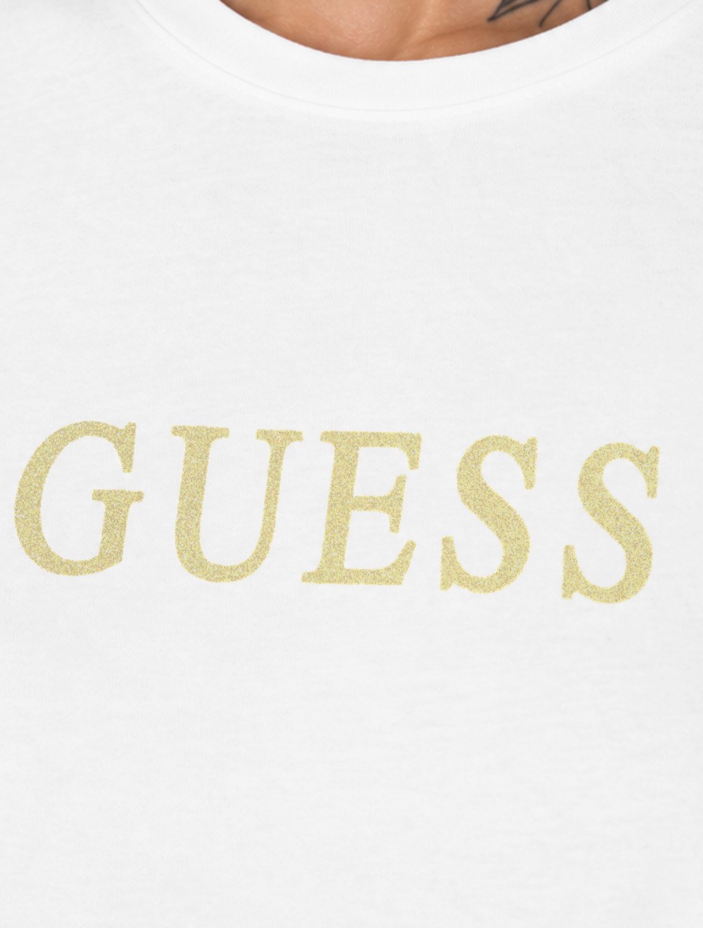 Camiseta Guess Feminina Silk Classic Gold Logo Branca