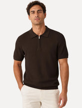 Polo Dixen Masculina Tricot Texturizada Manga Curta Ziper Marrom