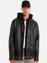 Jaqueta Ellus Masculina Vegan Leather Bomber Hoodie Preta