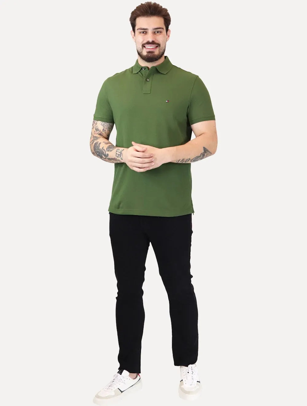 Polo Tommy Hilfiger Masculina Regular Piquet 1985 Verde Musgo